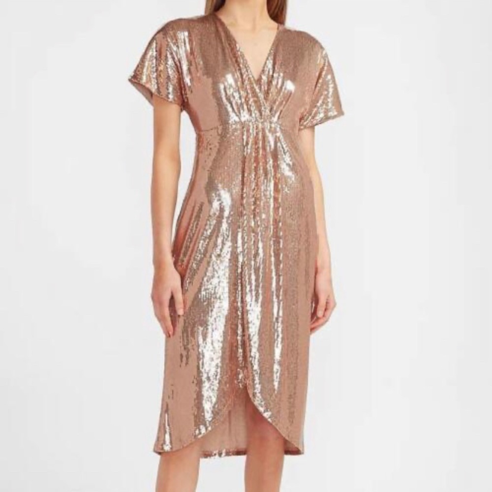 NEW Express Rose Gold Sequin Party Cocktail Dress Small
